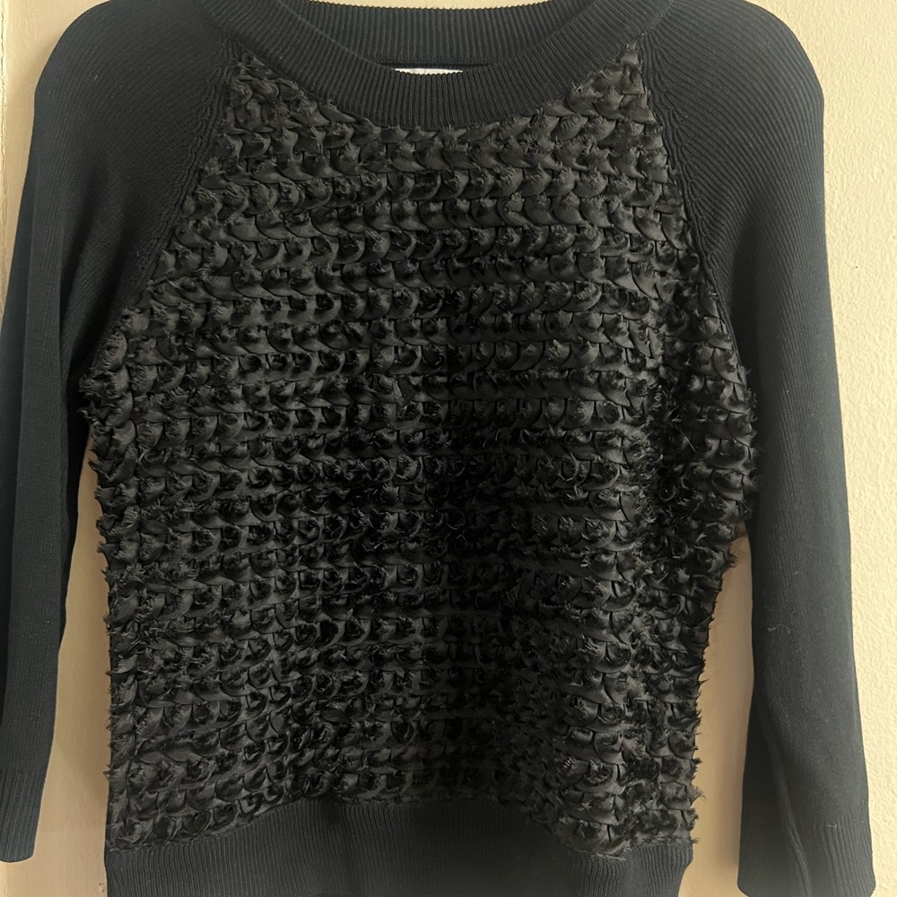 Zara Black Textured Crew Neck Sweater